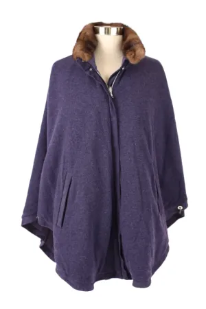 Reversible Cashmere Mink Collar Poncho -Amethyst