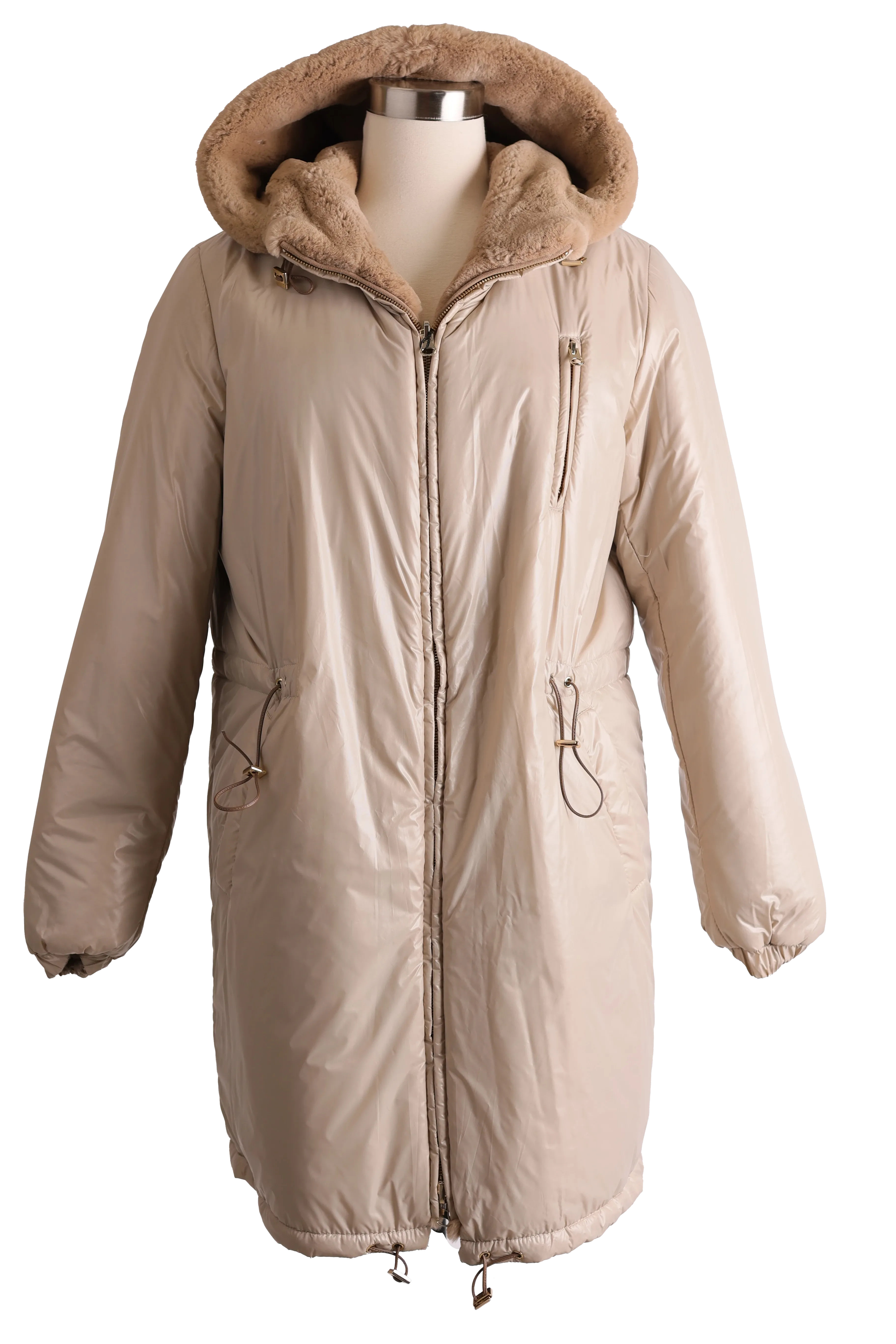 Reversible Rabbit Fur and Waterproof Poly Coat – Stylish, Cozy, and Weather-Resistant Outerwear