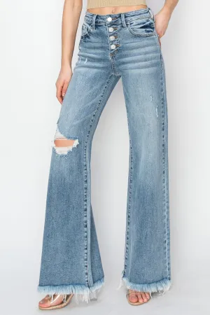 RISEN Mid Rise Button Fly Wide Leg Jeans