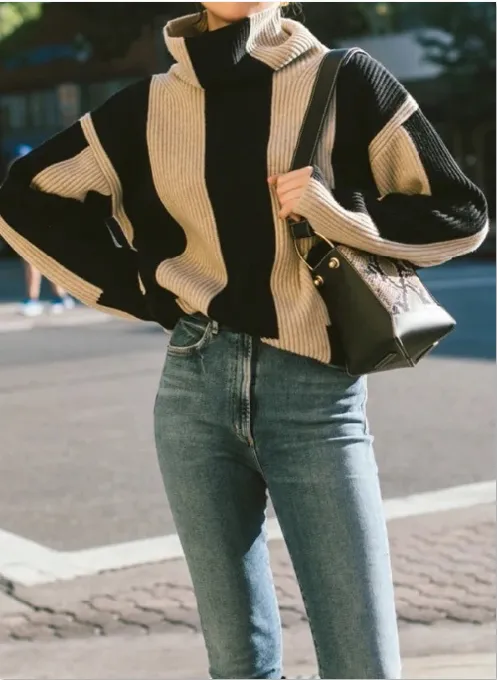 Stripe Turtleneck Pullover