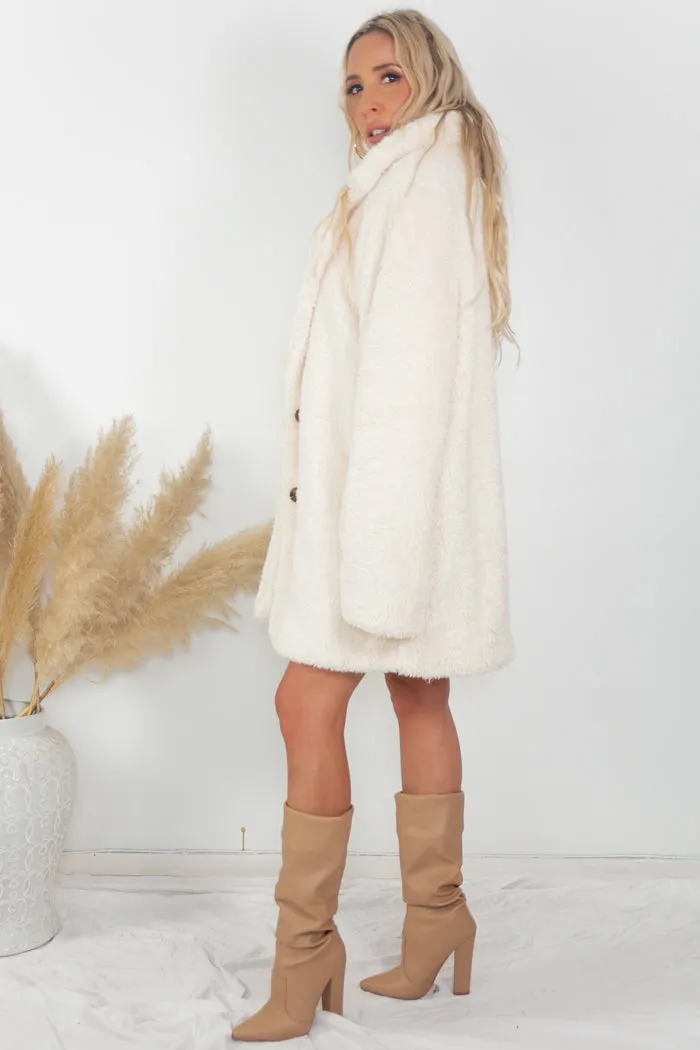 Ultra-Soft Teddy Fur Coat - Off White