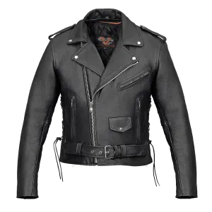 VL515S Men's Basic Classic Motorcycle Jacket with Lace Sides & Zip out Liner