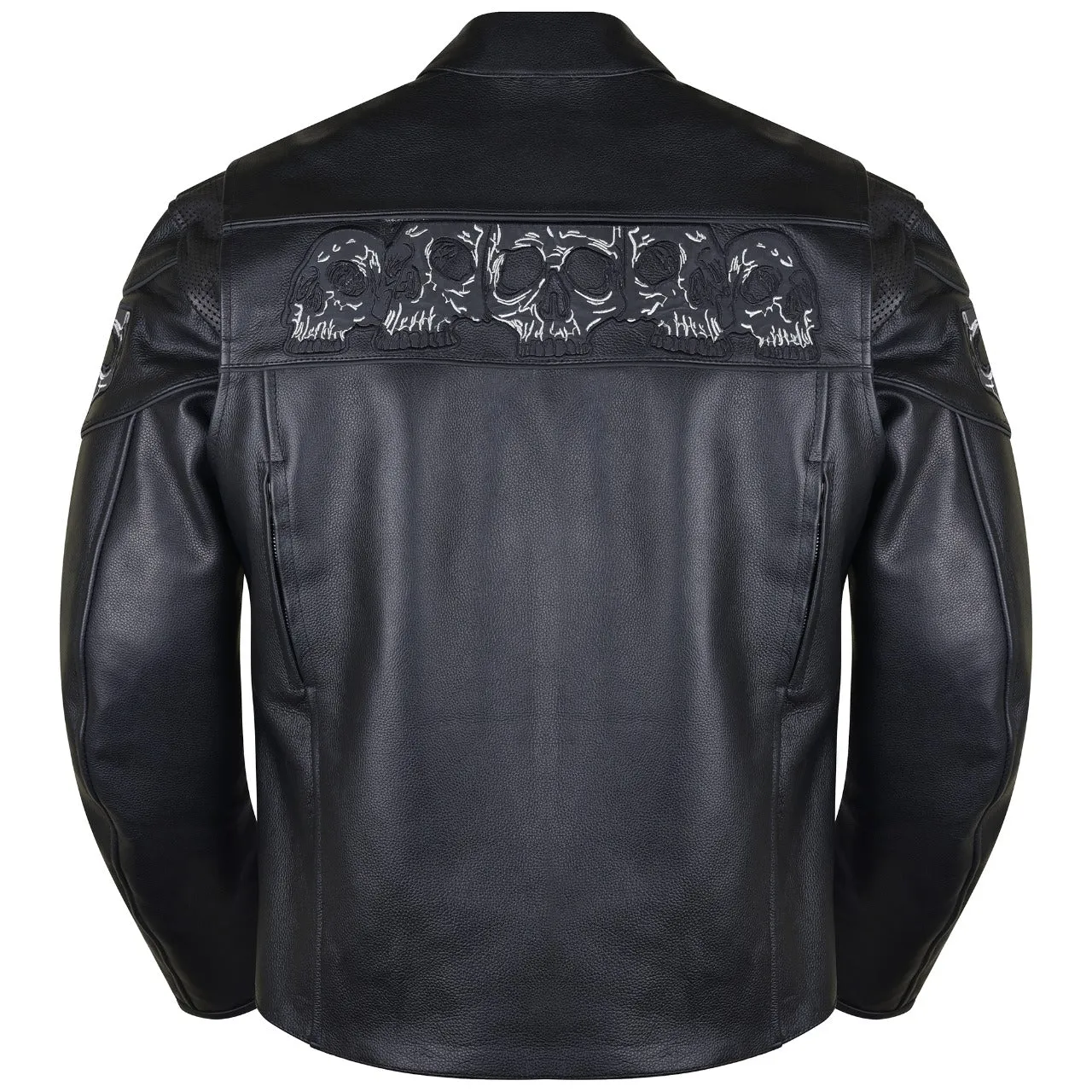 VL535 Reflective Skull Premium Cowhide Leather Motorcycle Jacket