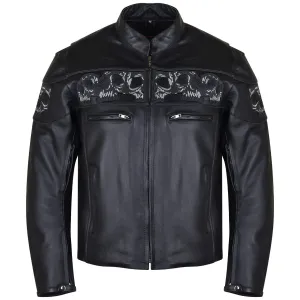 VL535 Reflective Skull Premium Cowhide Leather Motorcycle Jacket