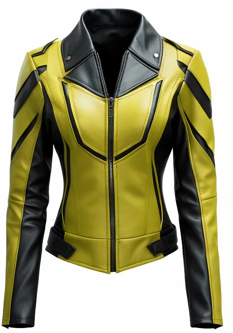 Womens Faux Leather Jacket - Yellow Black Leather Jacket