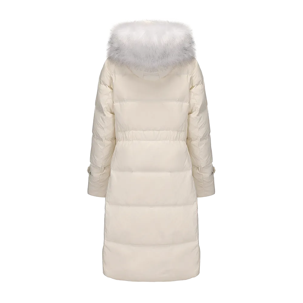 Women's Full Length Down Jacket With Faux Fur Hood