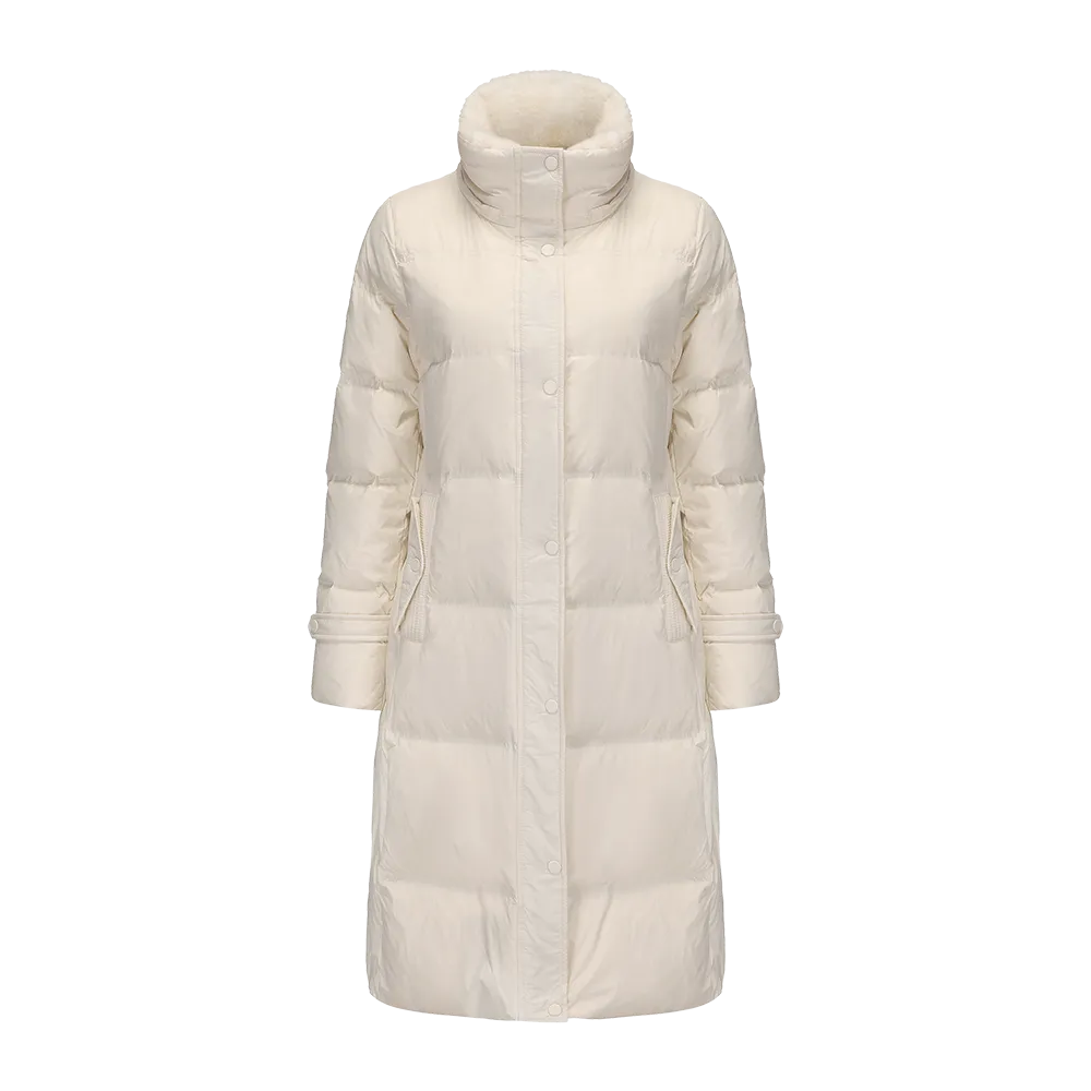 Women's Full Length Down Jacket With Faux Fur Hood