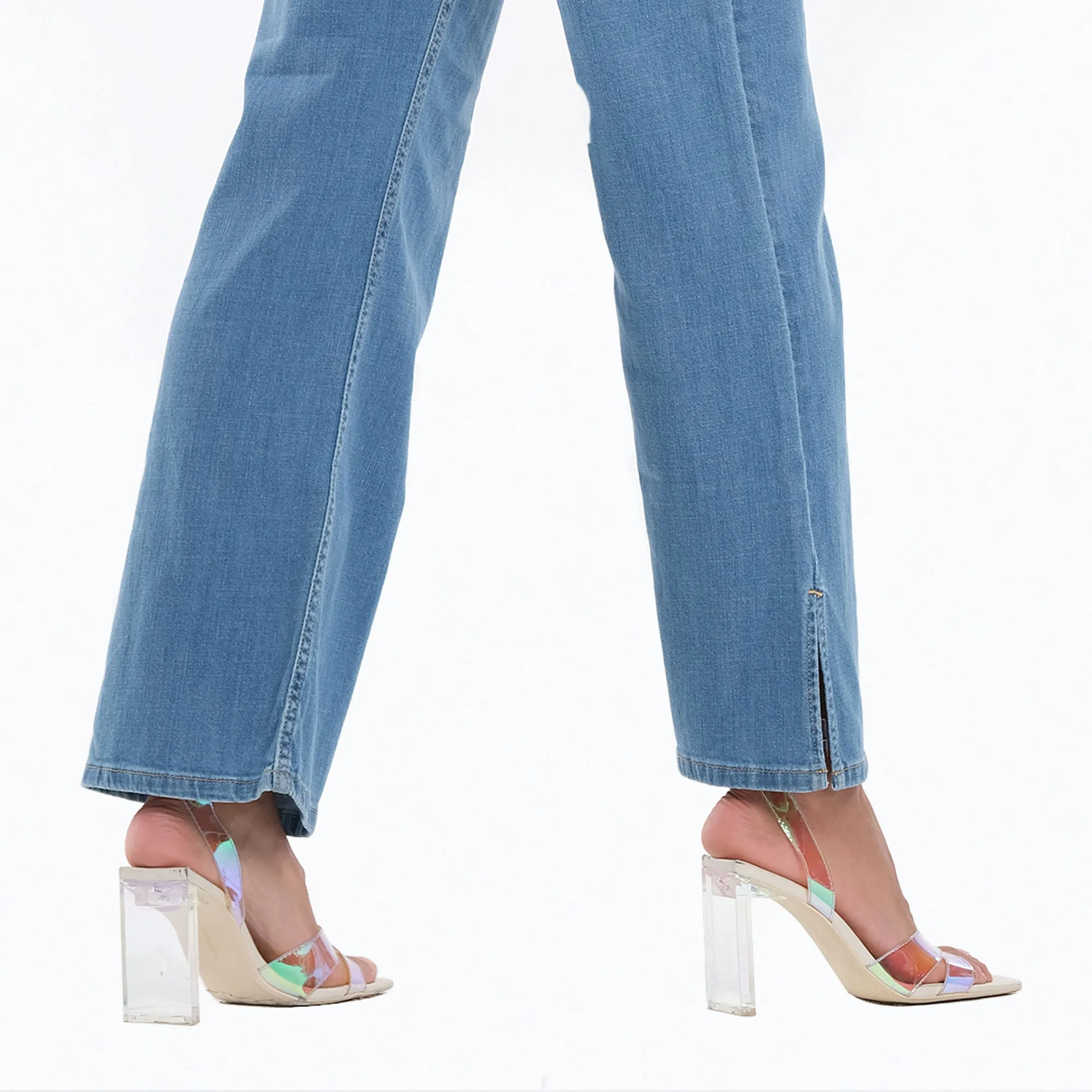 WOMENS WIDE LEG DENIM JEANS WITH SLIT