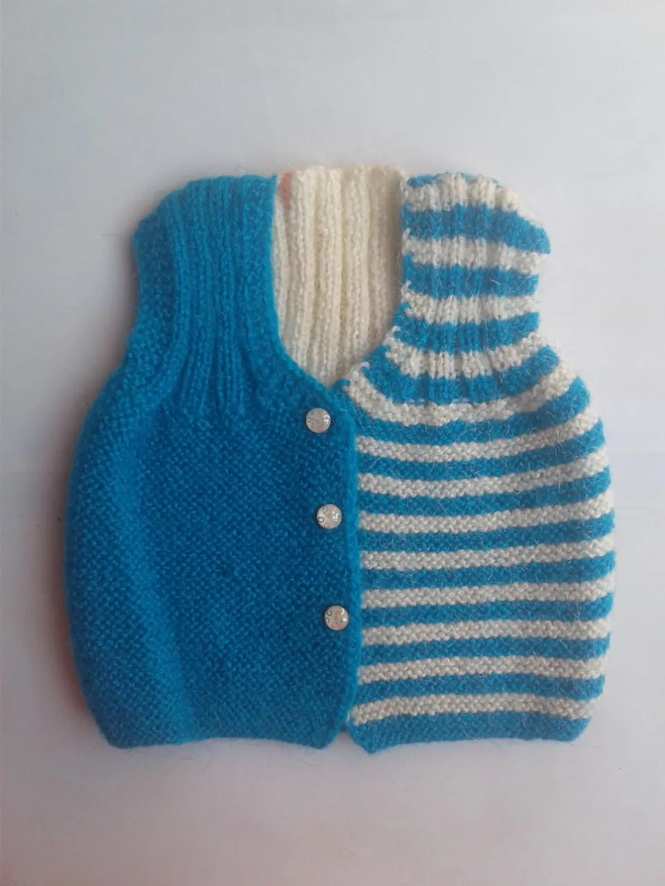 Woonie Crochet Handmade Half Sleeve Cardigan For New Born Baby- Blue & White