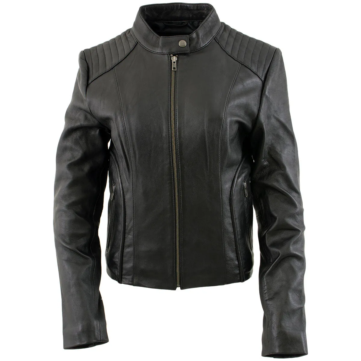 Xelement B91055 Women's ‘Keeper’ Black Leather Scuba Style Biker