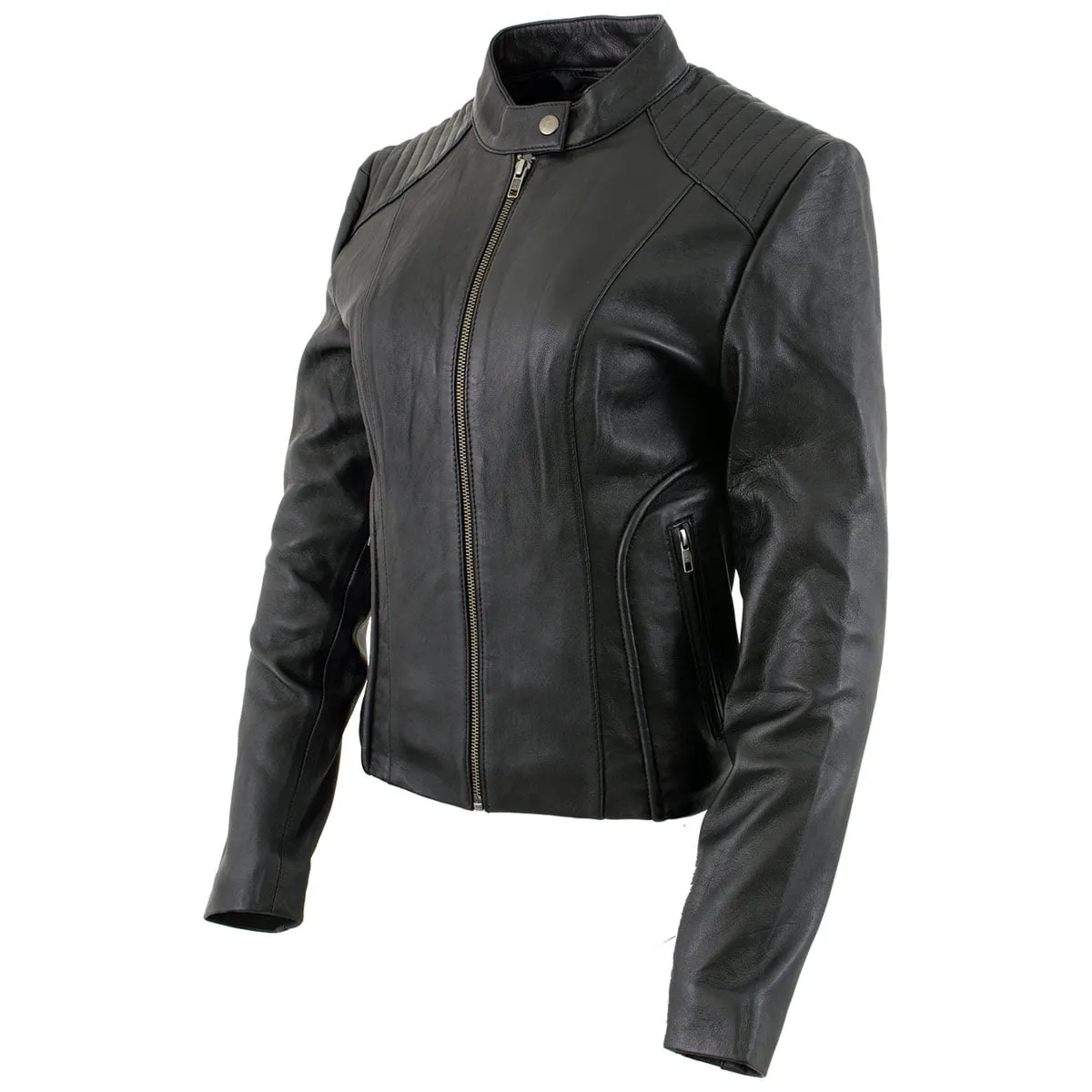 Xelement B91055 Women's ‘Keeper’ Black Leather Scuba Style Biker