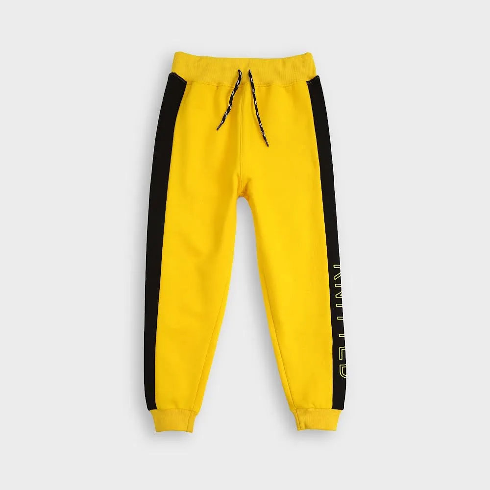 Yellow with black stripe  Fleece Trouser For Kids